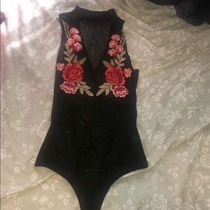 Bear Dance Mesh Black Embroidered Bodysuit